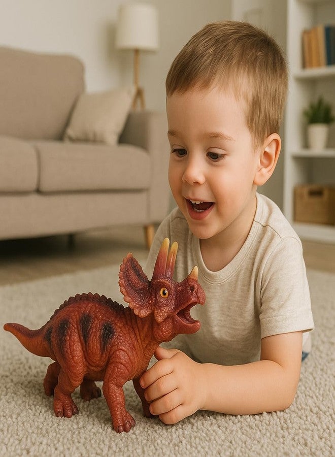 DTR Creation Triceratops Dinosaur Toy with Sound ? 20 cm Red-Brown Dino Figure with 3 Horns | Realistic Prehistoric Animal Toy with Piku Piku Music | Collectible Pack-of-1 - Image 2